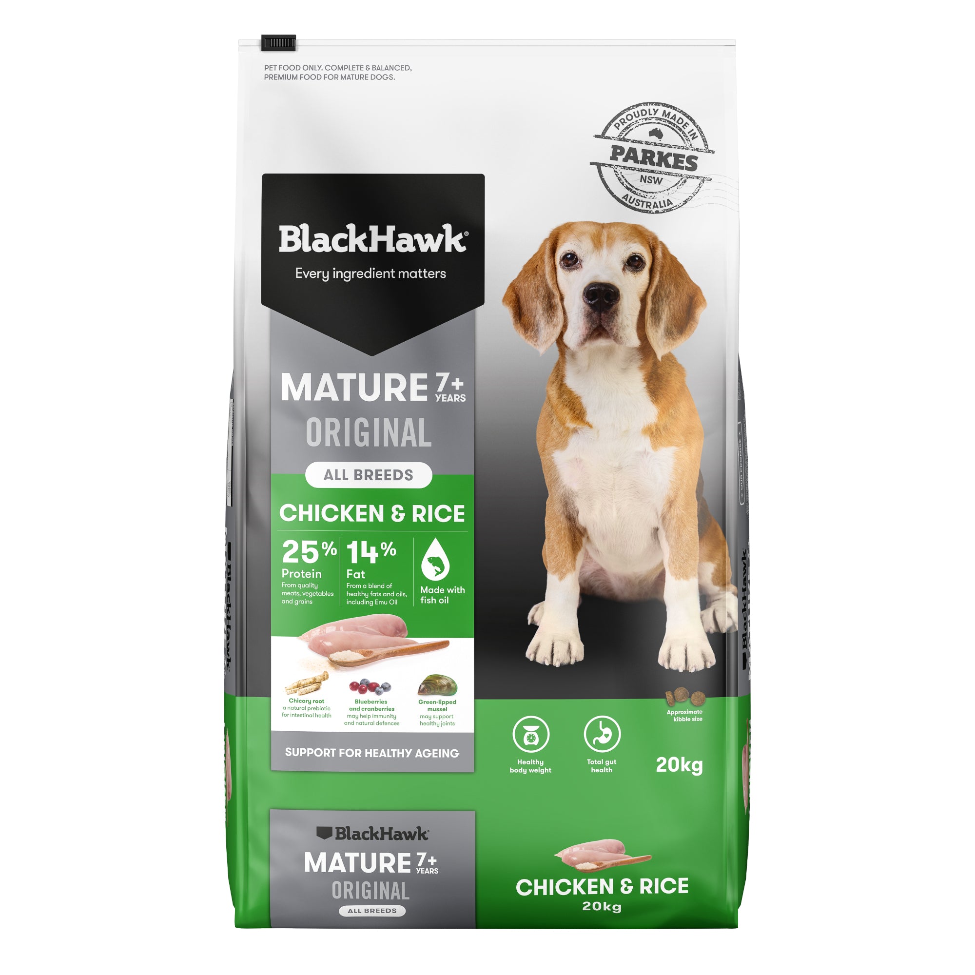 Black Hawk Chicken & Rice Mature Dry Dog Food 20kg