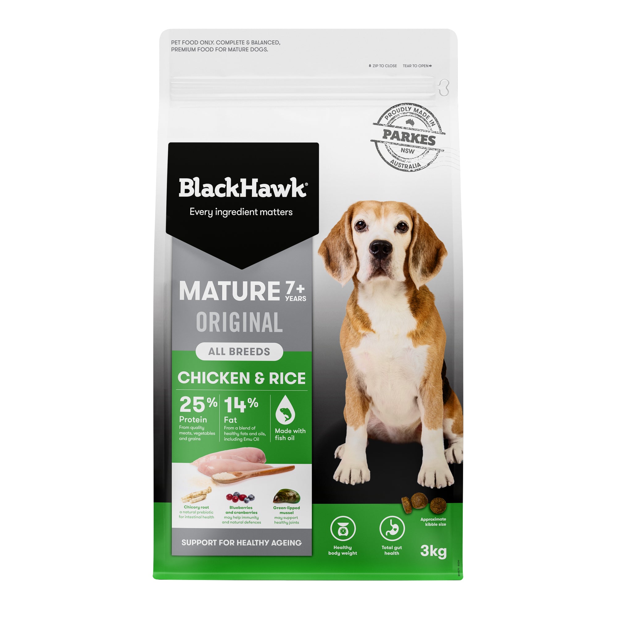 Black Hawk Chicken & Rice Mature Dry Dog Food 20kg
