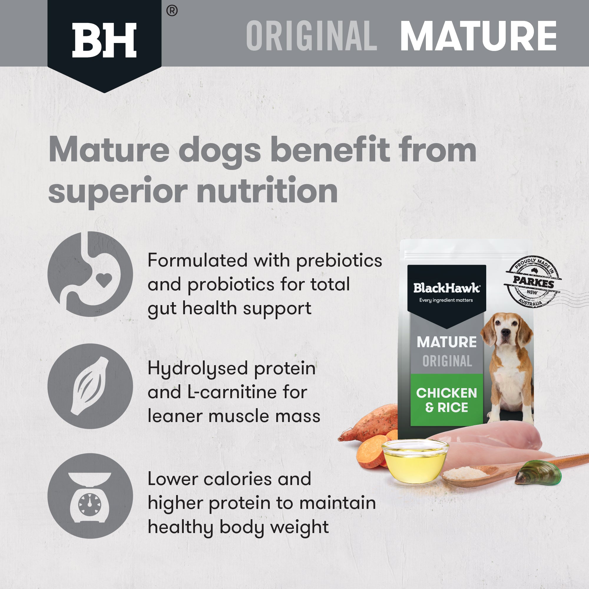Black Hawk Chicken & Rice Mature Dry Dog Food 20kg