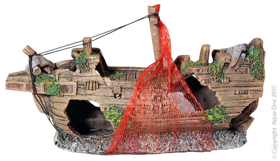 Ornament Shipwreck With Net Small 23.5x8x11.5cm