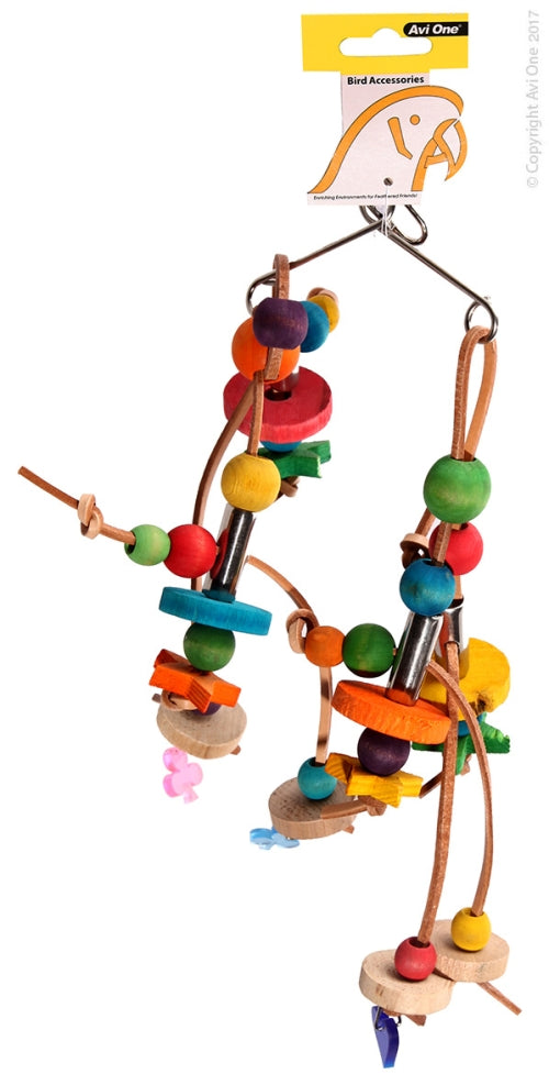 Parrot Toy Wooden Beads With Leather 20x31cm