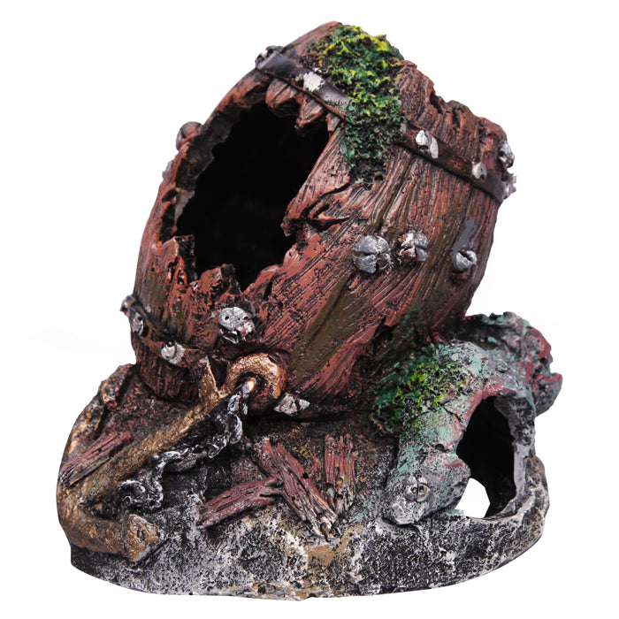 Ornament Wrecked Barrel On Rock Small