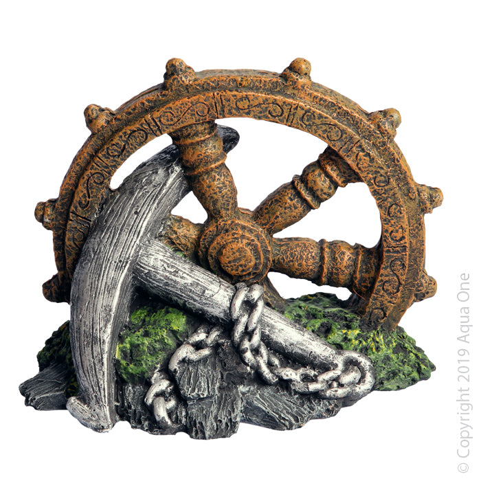 Ornament Anchor With Ship Wheel 16.5x12x14cmh