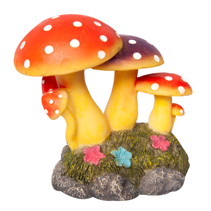 Ornament Cluster Of Mushrooms On Mossy Rock 11.5wx7.5dx10.5cmh