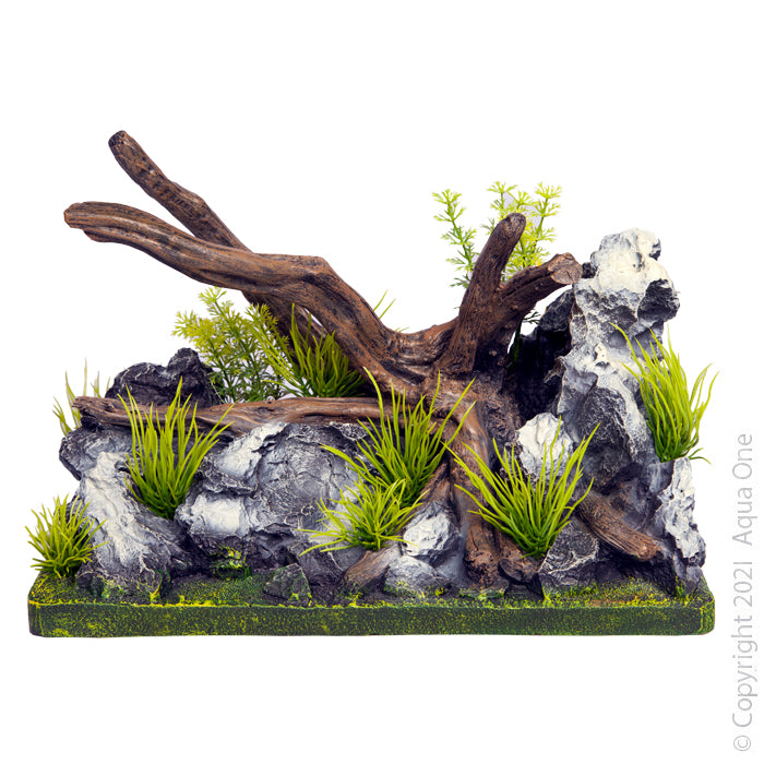 Ecoscape Driftwood On Rock Garden Medium 27.5 X 15 X 18.6cm