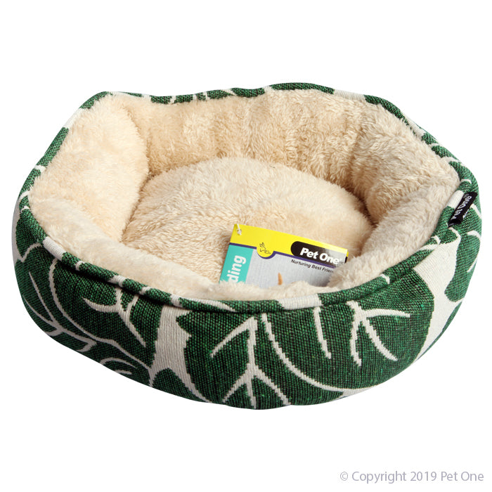 Bed Sm Animal Round20x20x8cm Tropical Leaf