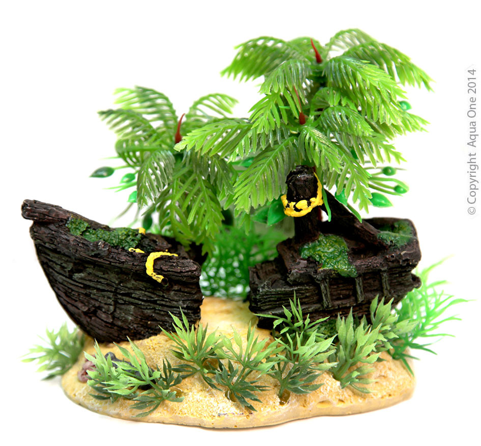 Ornament Shipwreck With Palm Tree 14x9x13