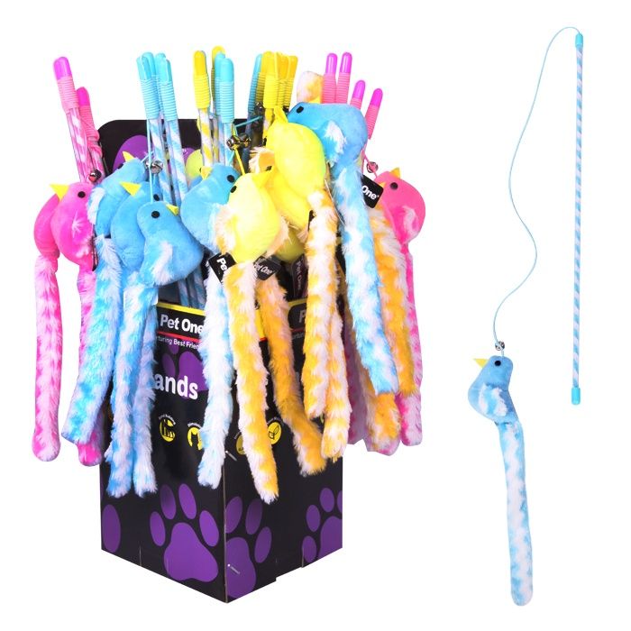 Wand Bird With Bell & Crinkle 45cm Mix Colour