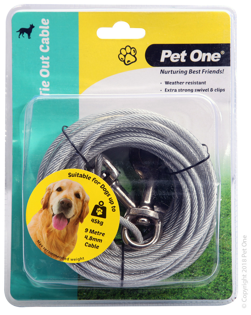 Pet One Tie Out Cable 9m Dogs Up To 45kg