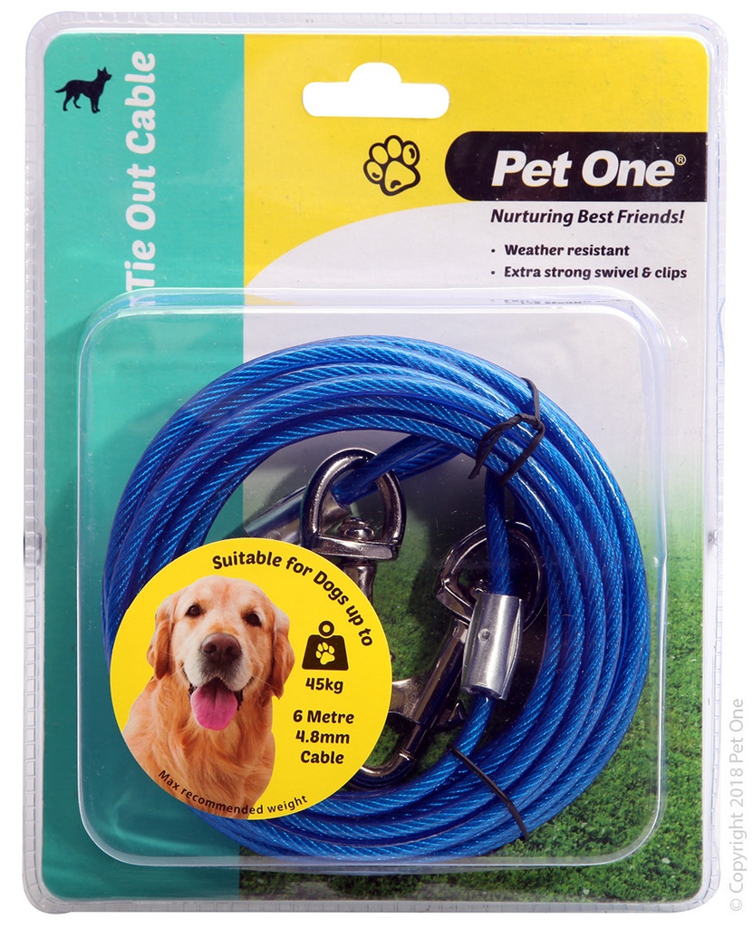 Pet One Tie Out Cable 6m Dogs Up To 45kg