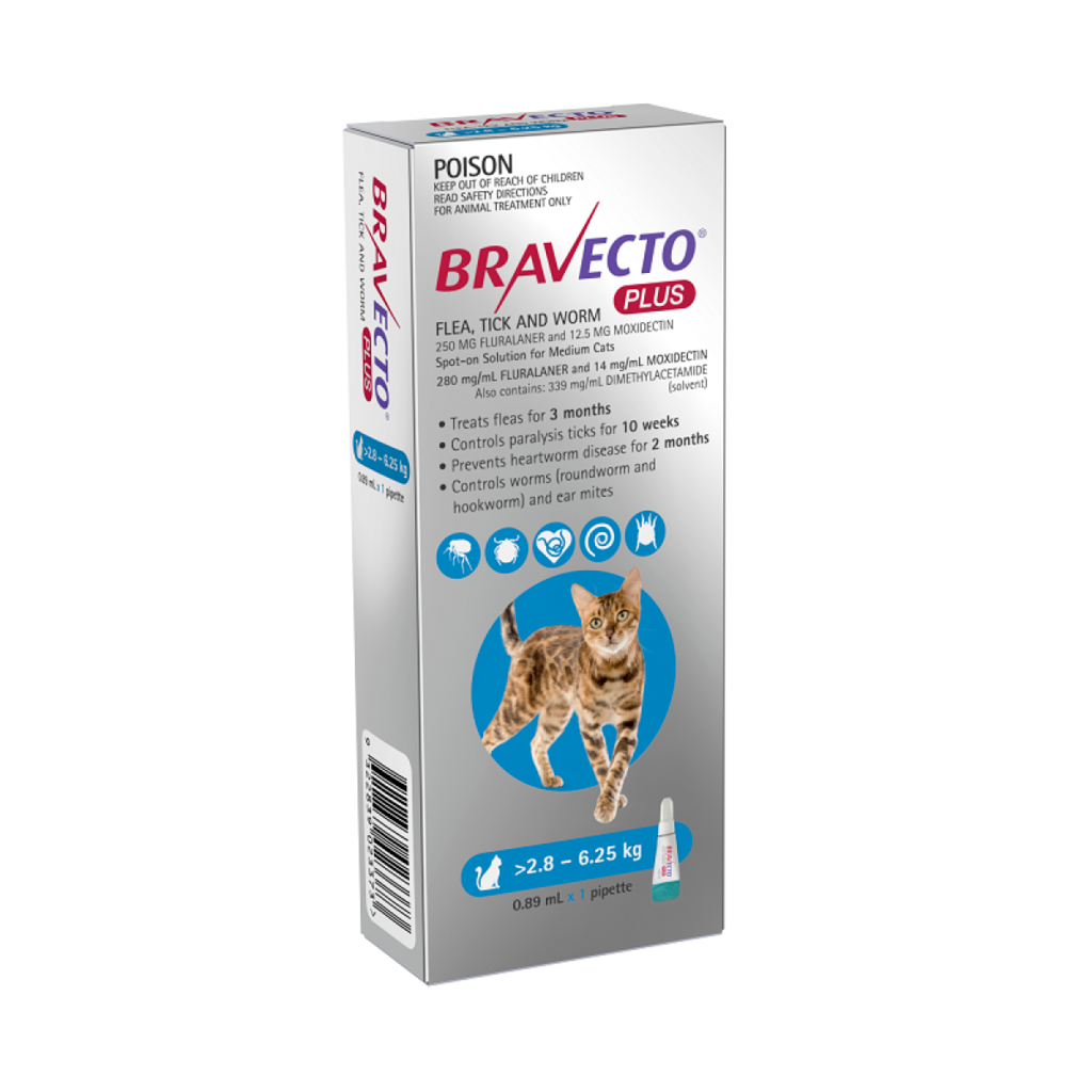 Bravecto Plus Cat 1pk 2.8-6.25kg