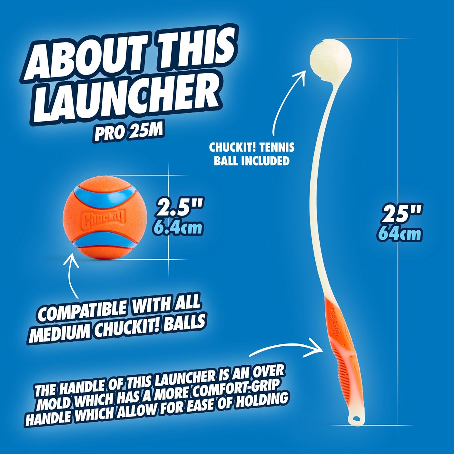 Chuckit 25M Pro Max Glow Launcher W/Max Glow Ball 63.5Cm (Medium 6Cm Balls)