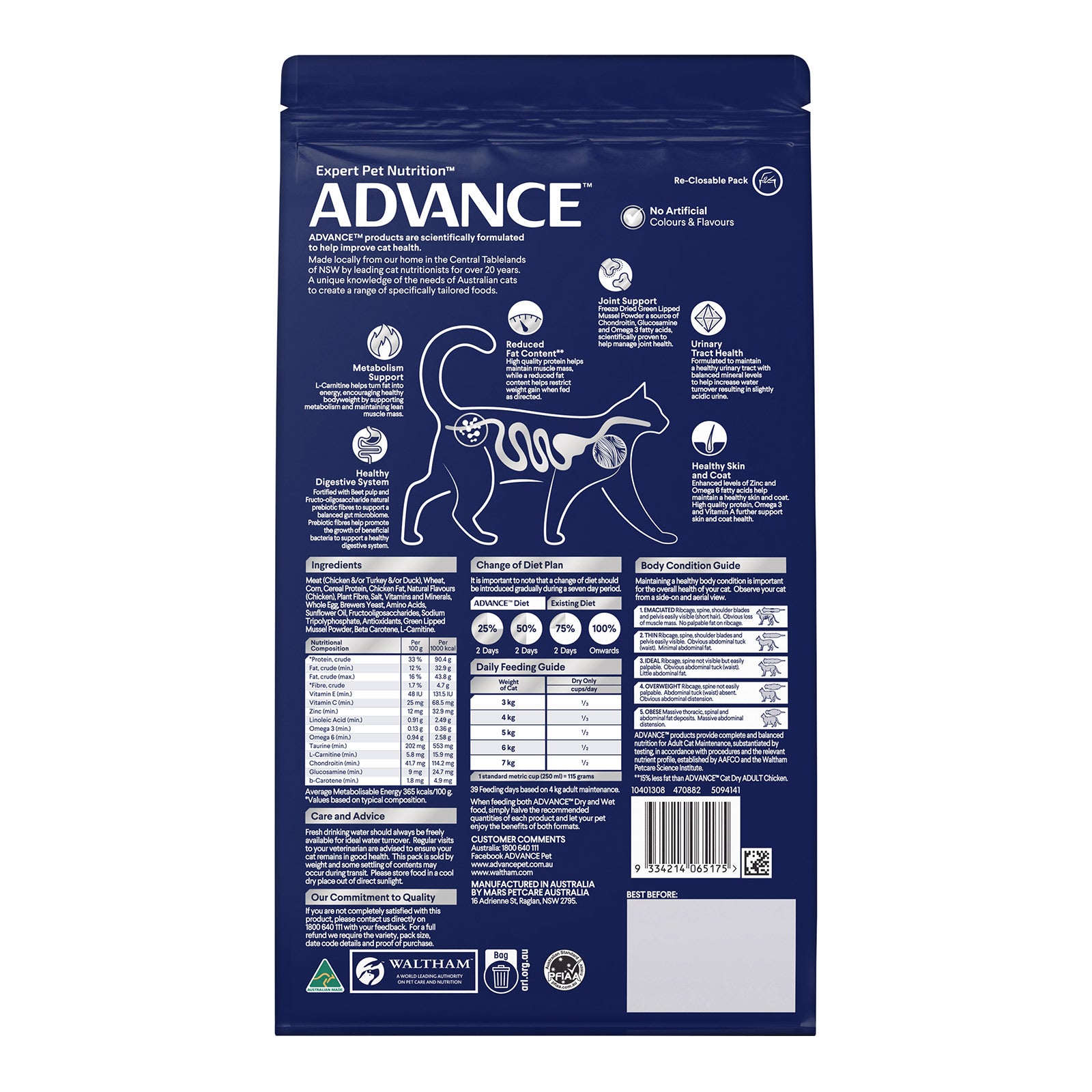 Advance Dry Cat Adult Healthy Weight Chicken 1.5kg