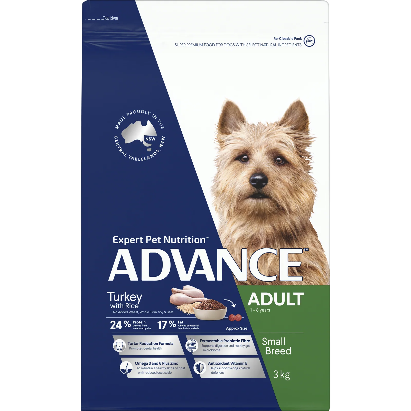 Advance Dog Dry Small Breed Turkey 3kg
