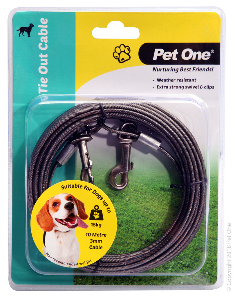 Pet One Tie Out Cable 10m Dogs Up To 15kg