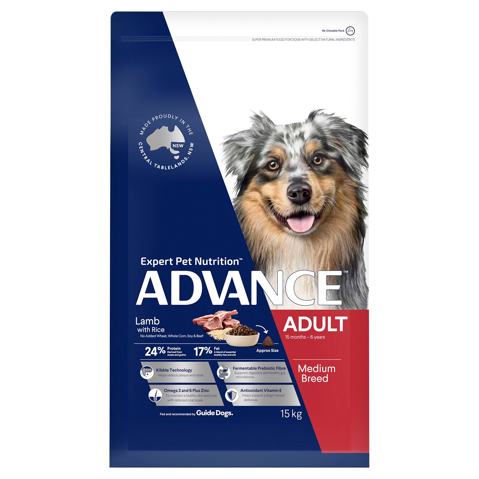 Advance Dog Dry Medium Breed Lamb And Rice 15kg