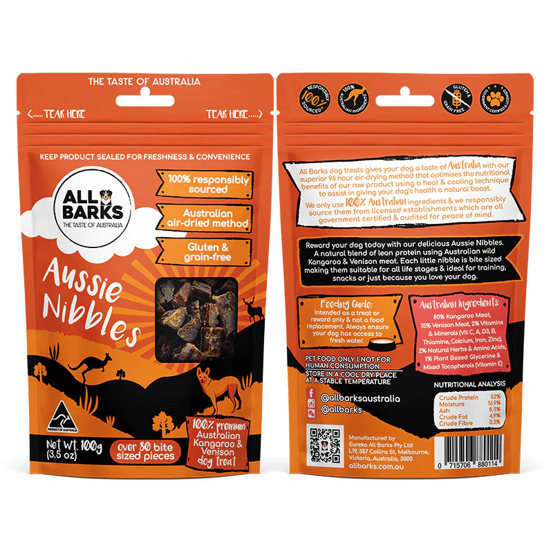 All Barks Aussie Nibbles Kangaroo and Venison100g