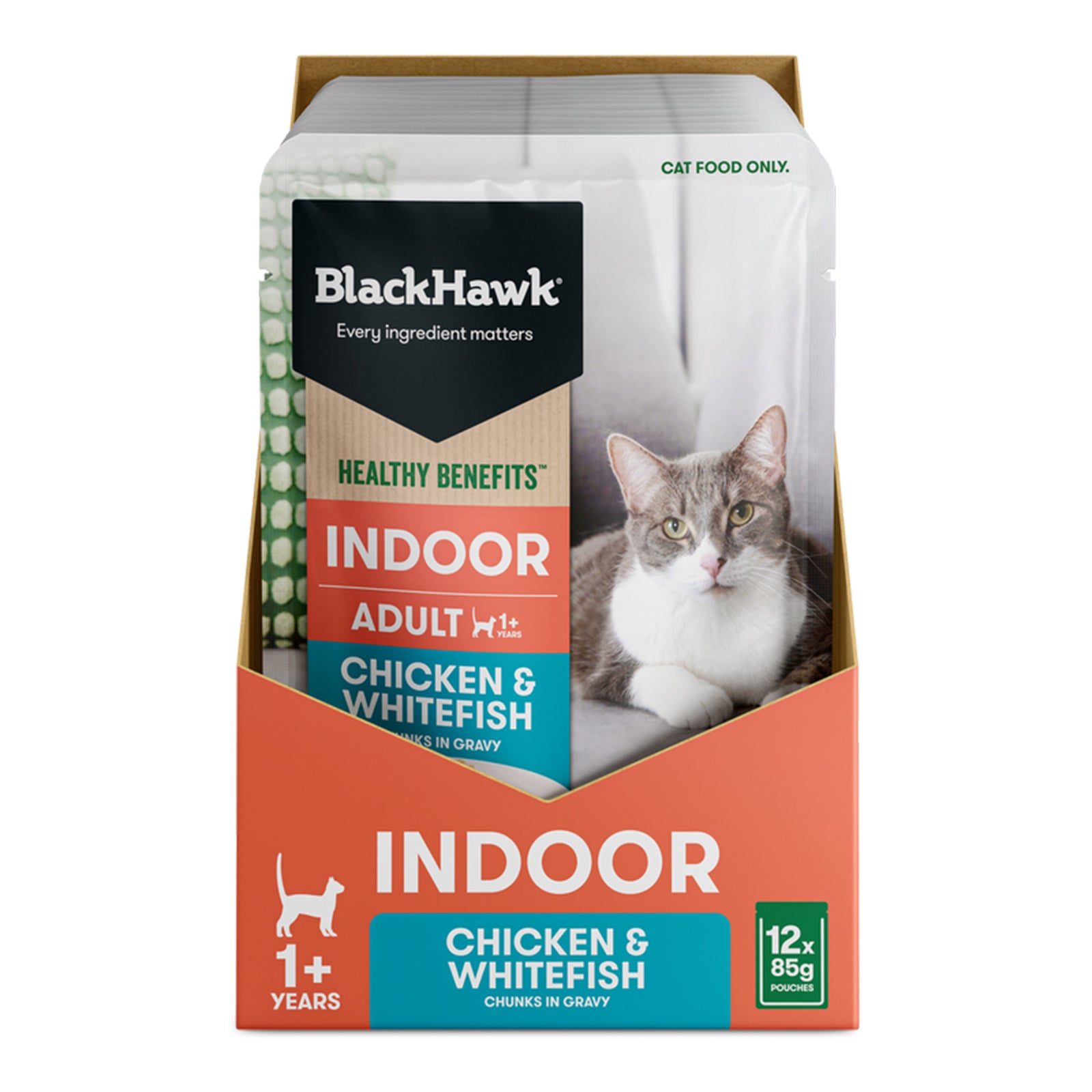 Black Hawk Cat Wet Indoor Chicken Whitefish 85g 12pk