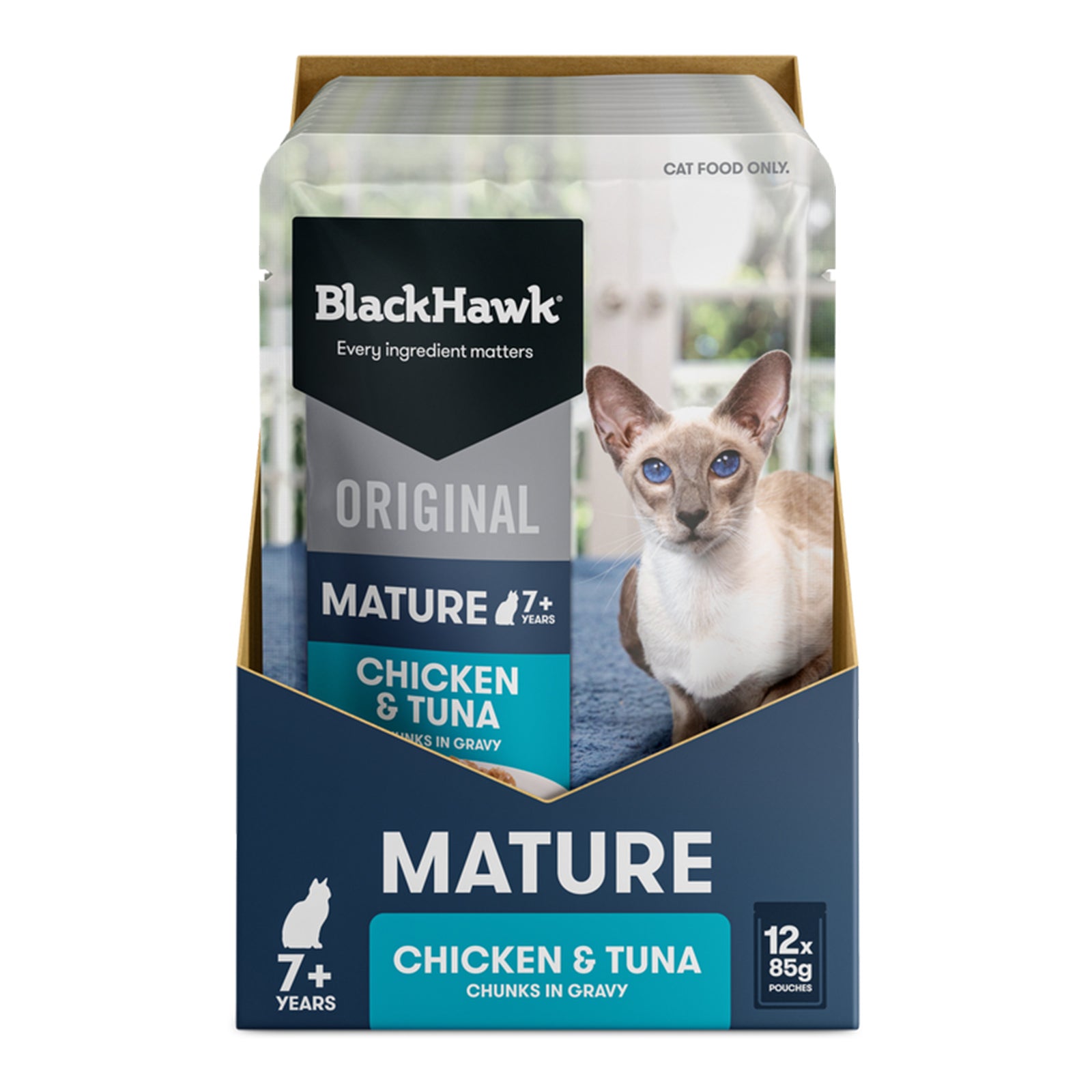 Black Hawk Cat Wet Mature Chicken Tuna in Gravy 85g 12pk