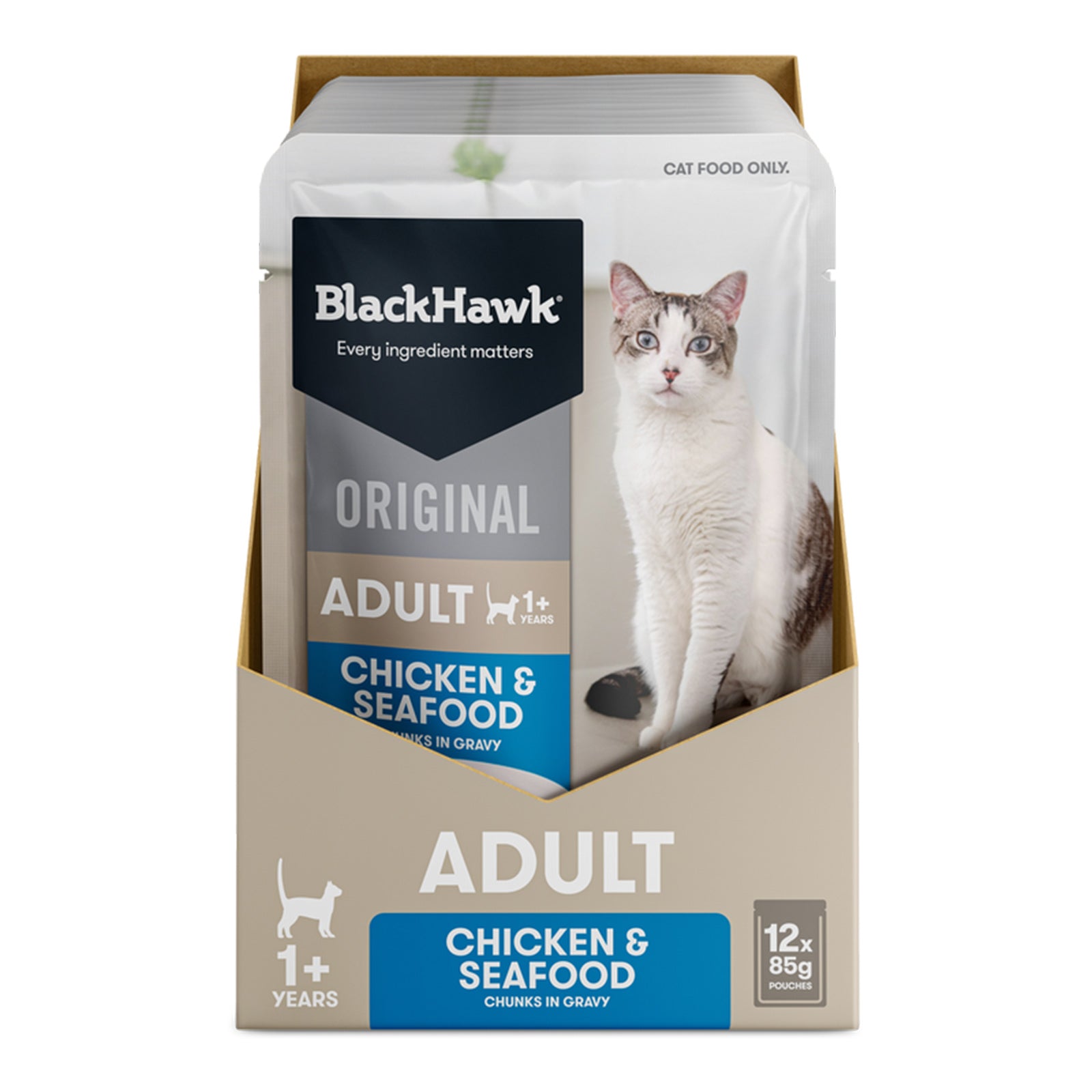 Black Hawk Cat Wet Seafood in Gravy 85g 12pk