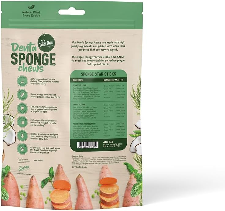 It's Treat Time Dog Denta Sponge Star Sticks Large 6 Pack