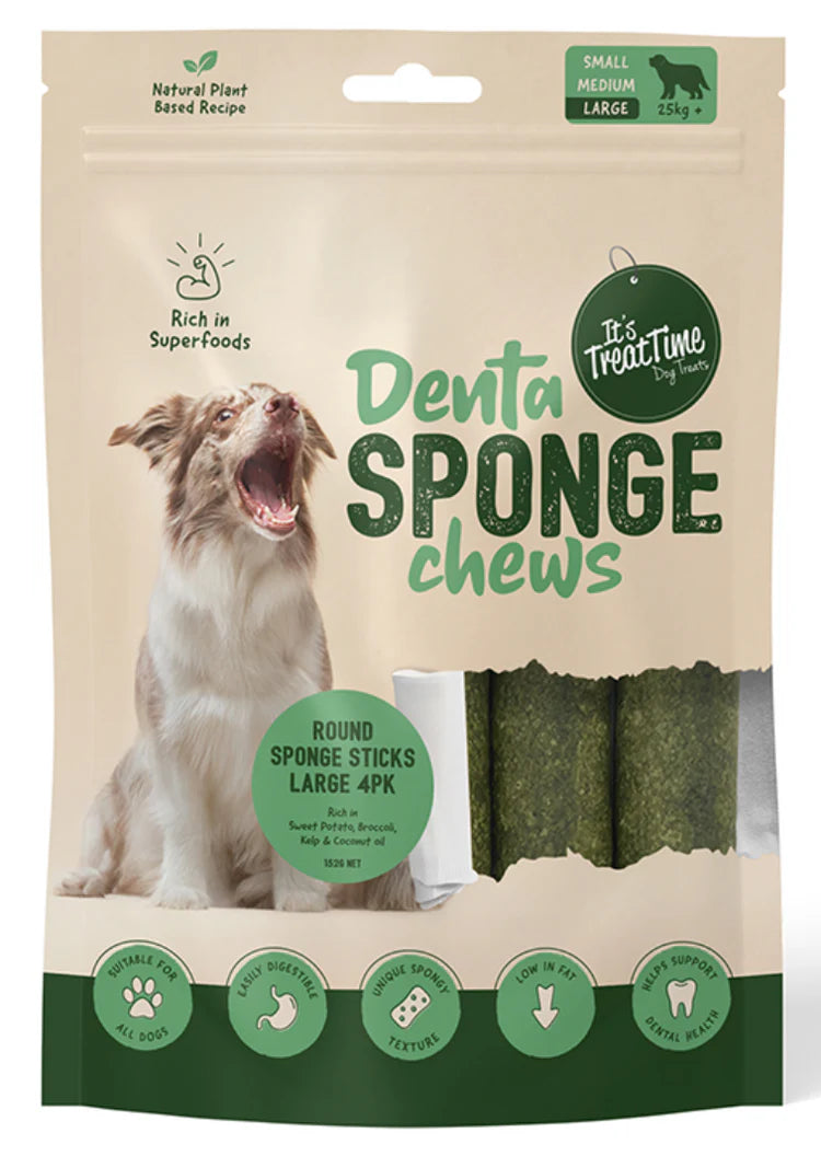 It's Treat Time Dog Denta Sponge Sticks Large 4 Pack
