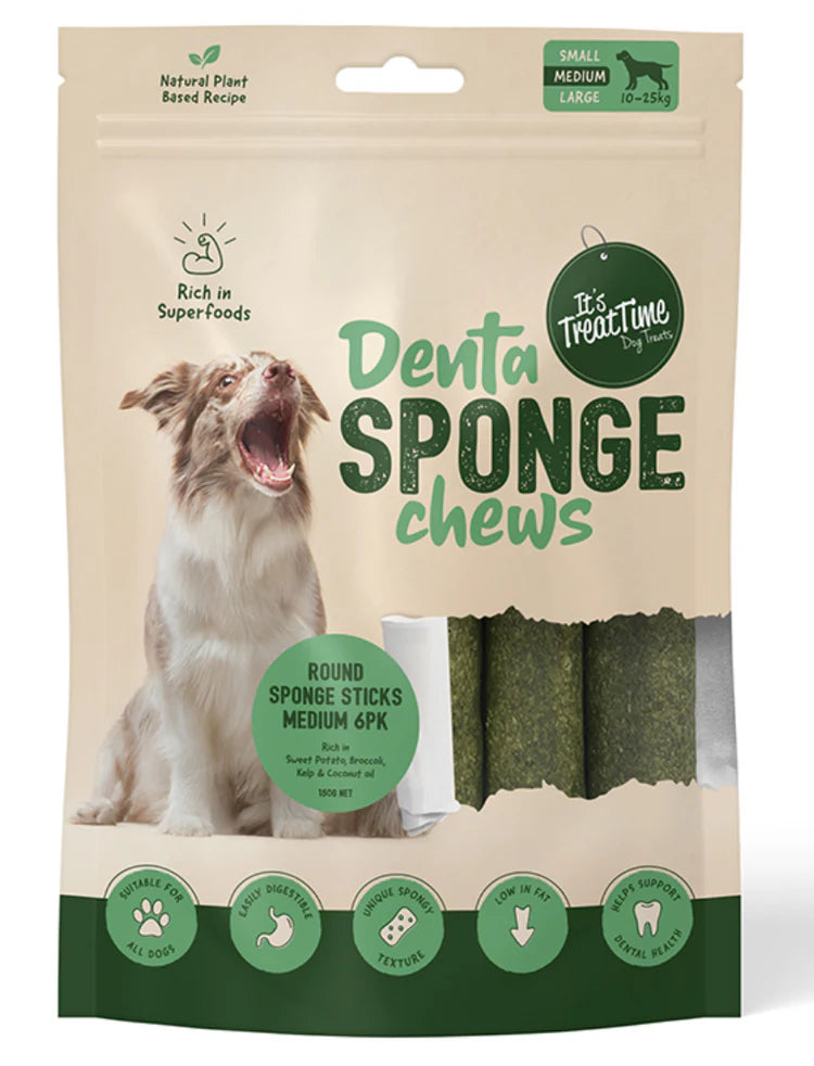 It's Treat Time Dog Denta Sponge Sticks Medium 6 Pack