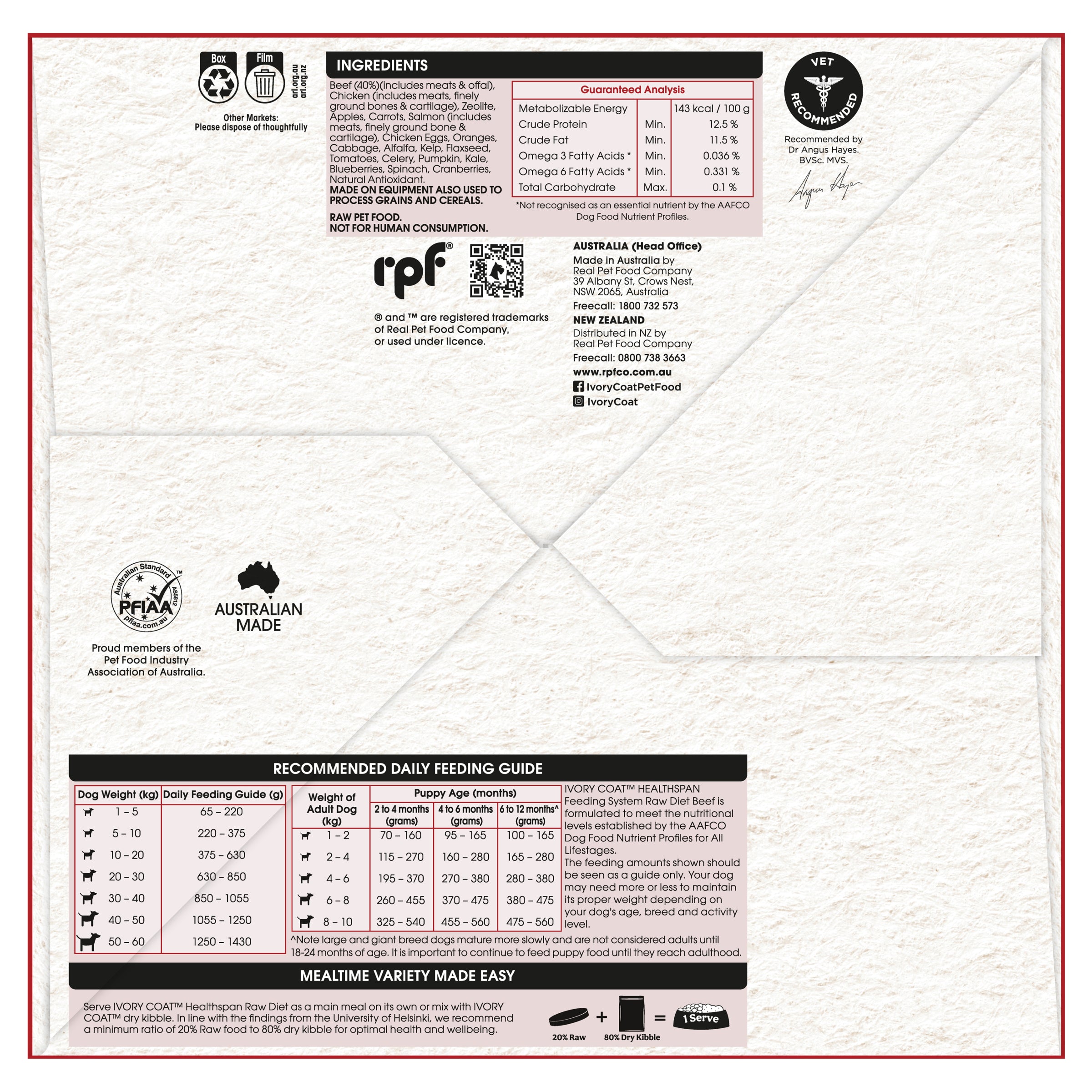 Ivory Coat Grain Free Dog Raw Beef (12 x 227g patties)