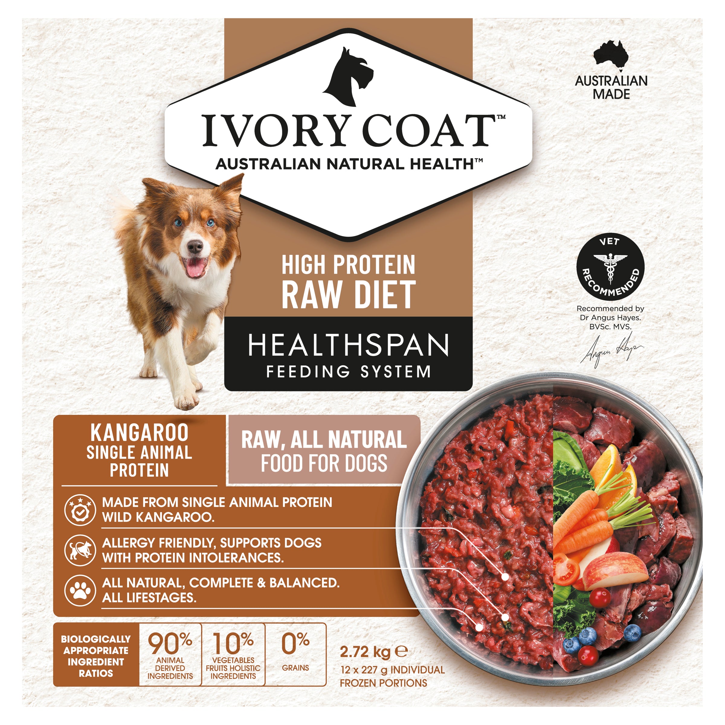 Ivory Coat Grain Free Dog Raw Kangaroo (12 x 227g patties)