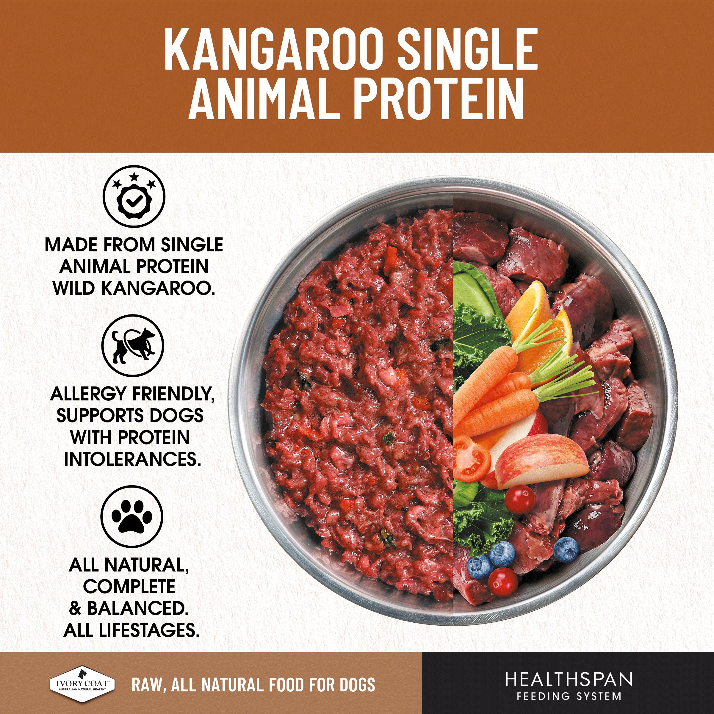 Ivory Coat Grain Free Dog Raw Kangaroo (12 x 227g patties)