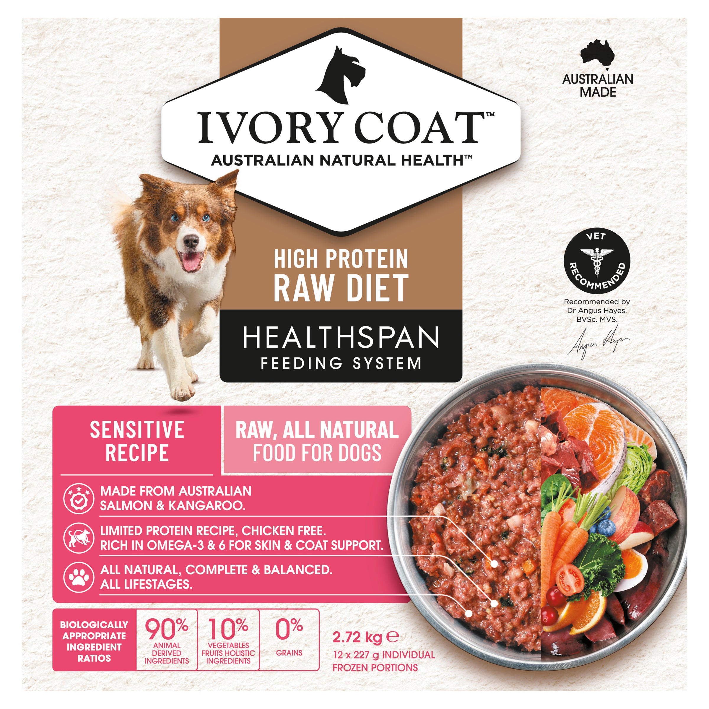 Ivory Coat Grain Free Dog Raw Sensitive Skin (12 x 227g patties)