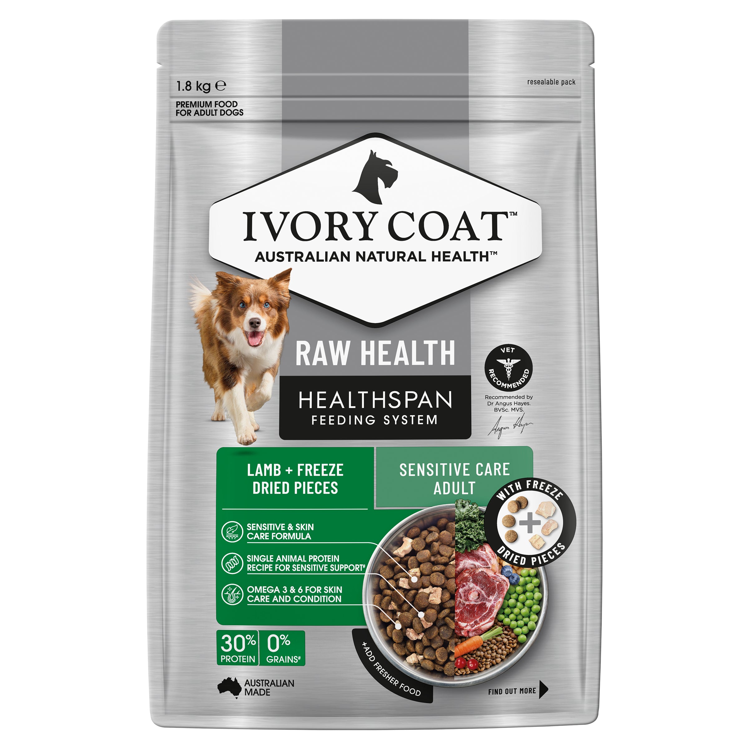 Ivory Coat Raw Health Dog Sensitive Care 1.8kg