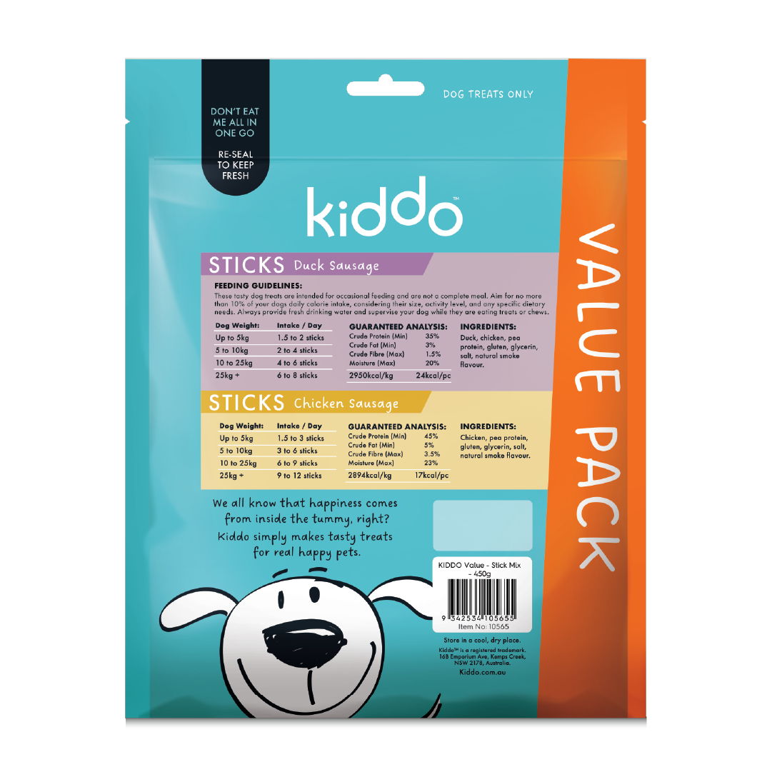 KIDDO Value Stick Mix Chicken & Duck Sausage 450g