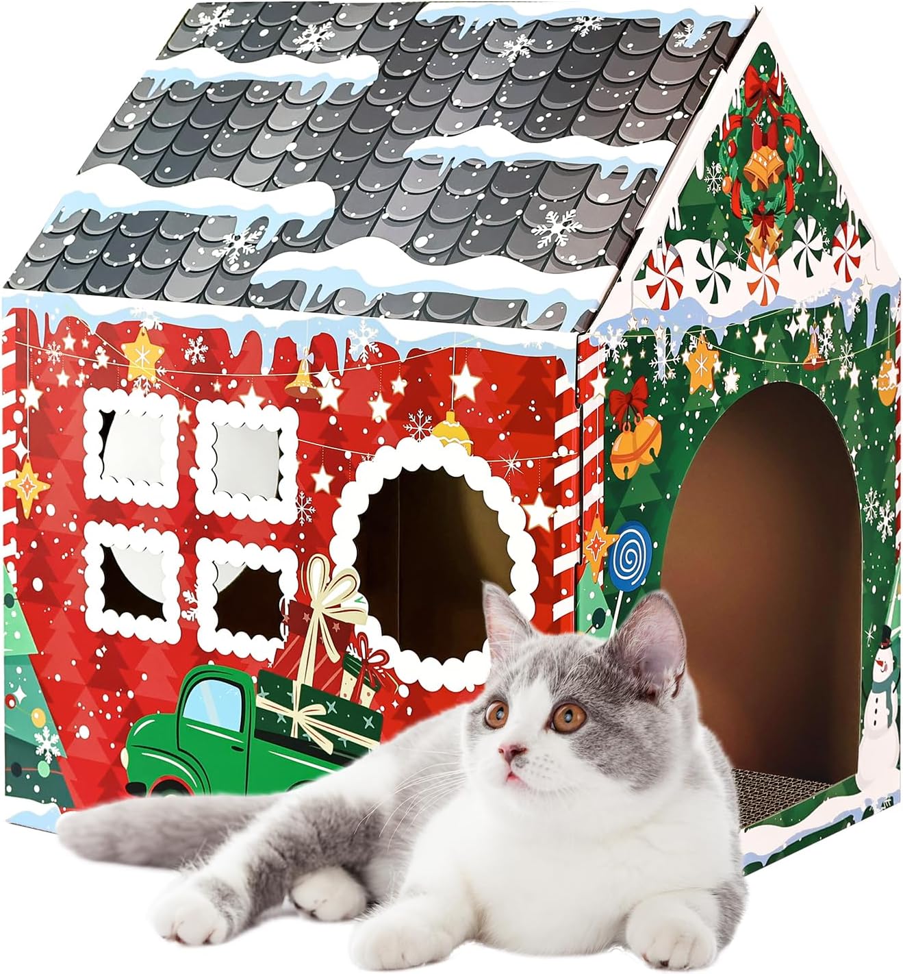 Kazoo Kitty Christmas Present Box Cardboard Scratcher