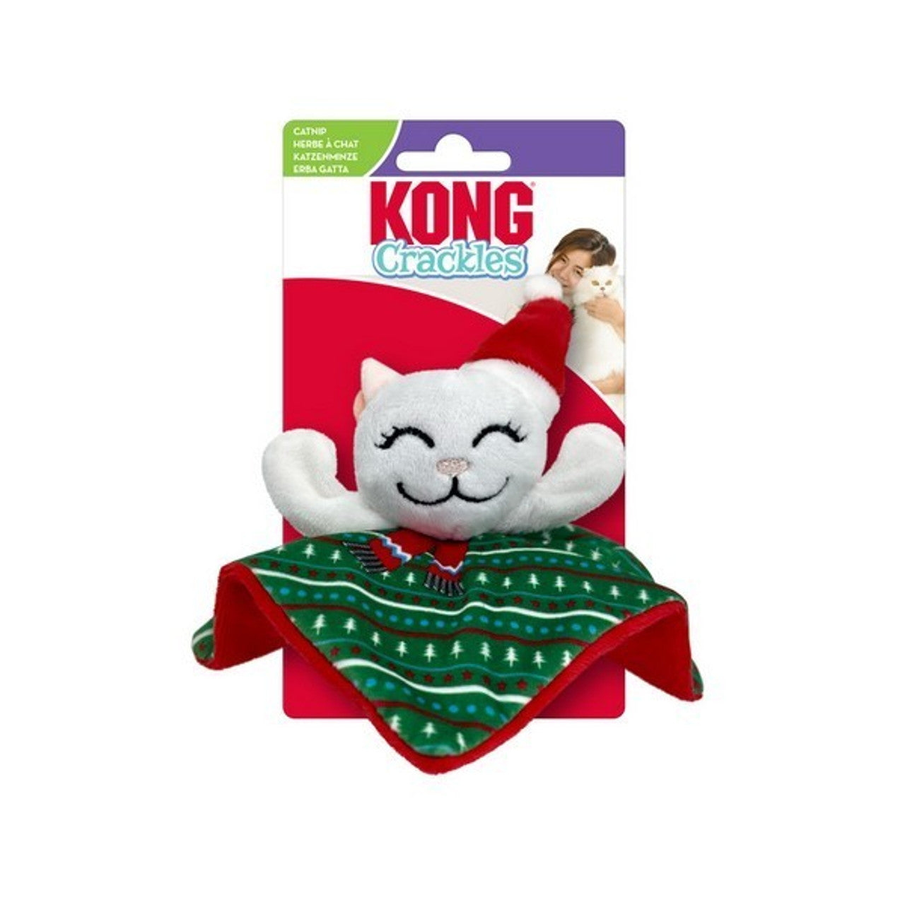 Kong Christmas Holiday Crackles Santa Kitty Cat Toy