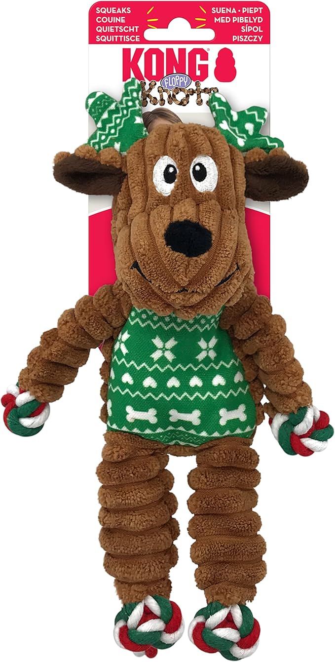 Kong Christmas Holiday Floppy Knots Reindeer Plush Tug
