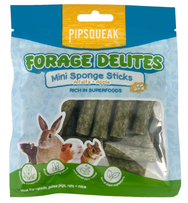 Pipsqueak Forage Delites Mini Sponge Sticks Alfalfa&Apple 35g