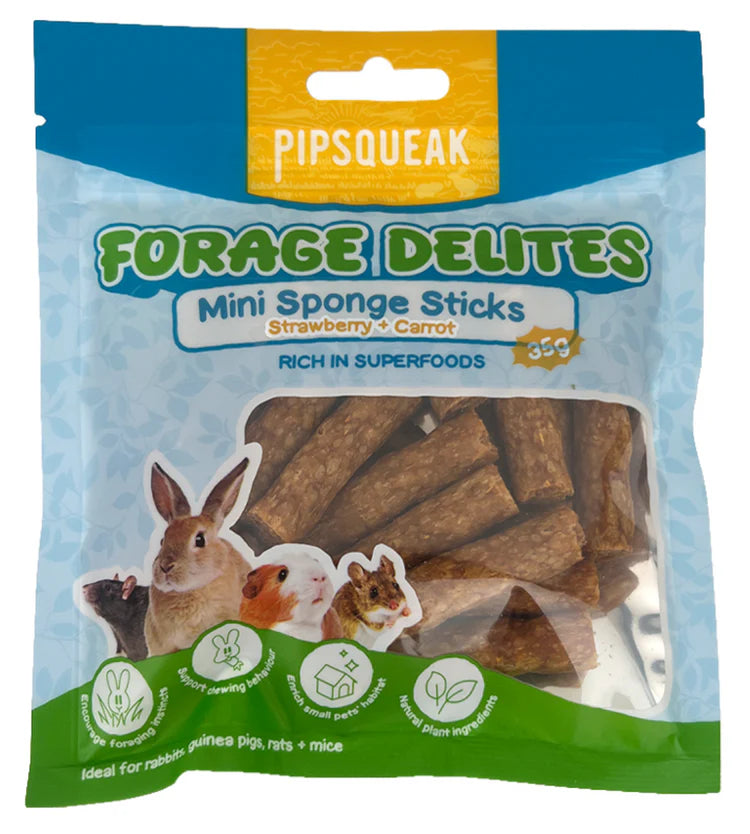 Pipsqueak Forage Delites Mini Sponge Sticks Strwb&Carrot 35g