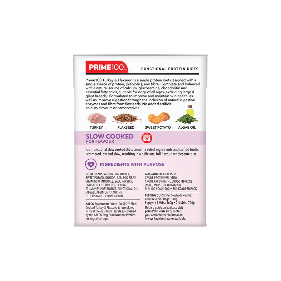 Prime100 Slow Cooked Turkey & FlaXSeed 354g
