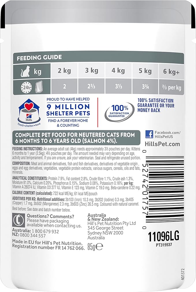 Science Diet Cat Wet Neutered Salmon Pouch 85G