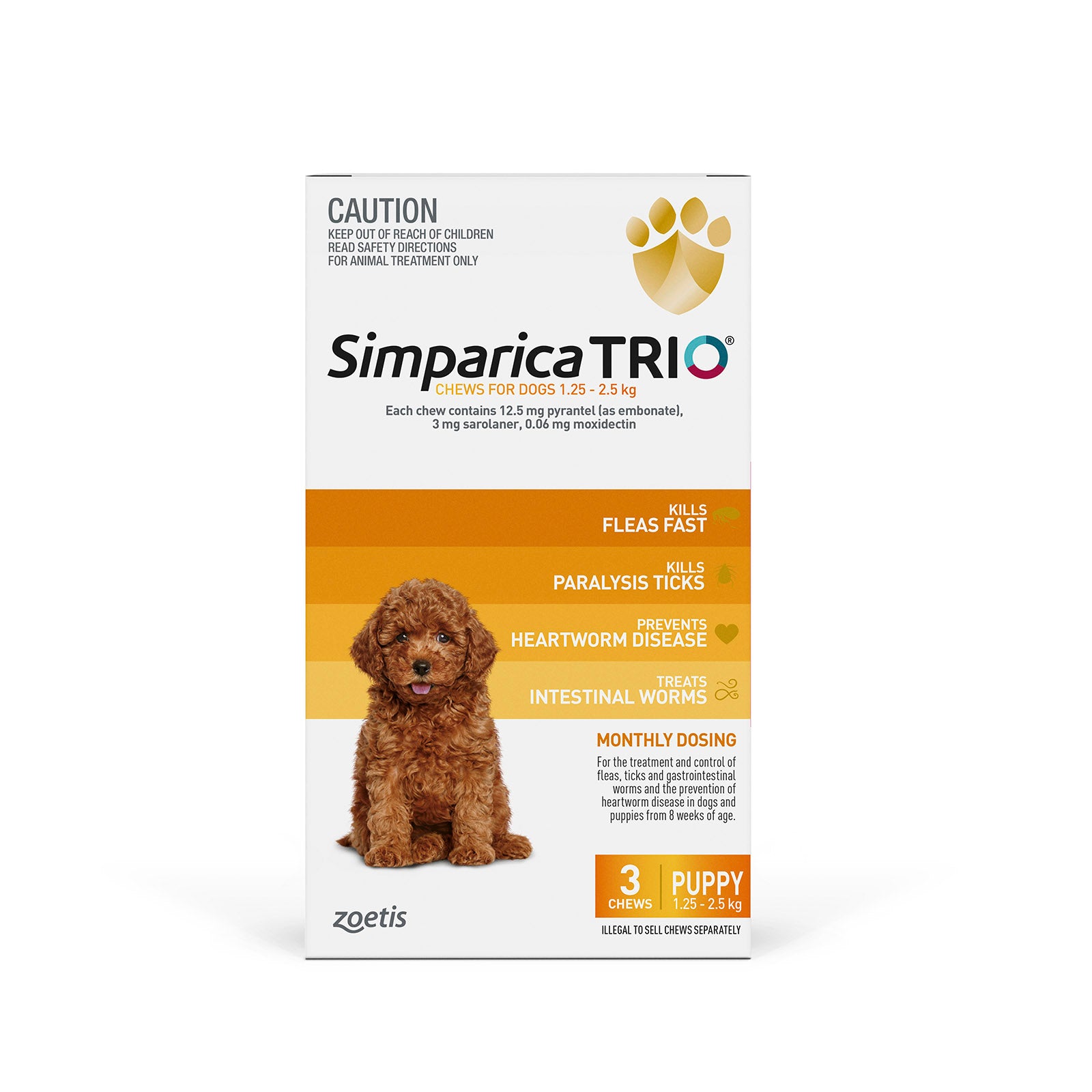 Simparica Trio Yellow Puppy 1.25-2.5kg 3pk