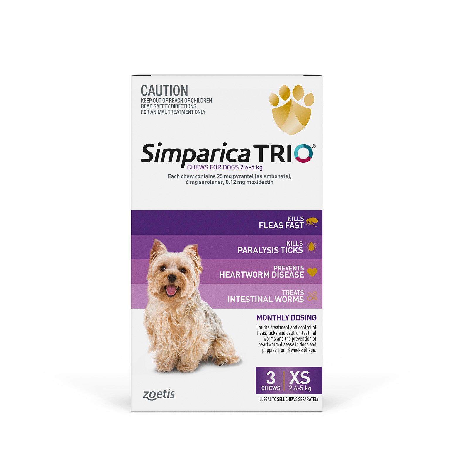 Simparica Trio Purple Xs 2.6-5.0kg 3pk