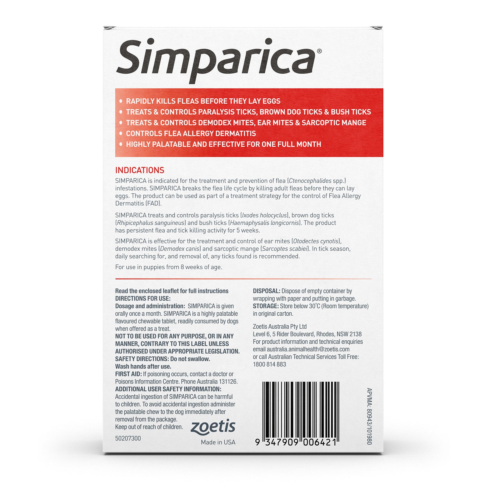 Simparica 40.1 - 60kg Red Xl 6pk