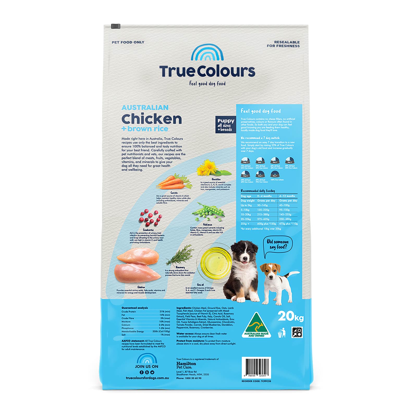 True Colours Puppy Chicken And Brown Rice 20kg