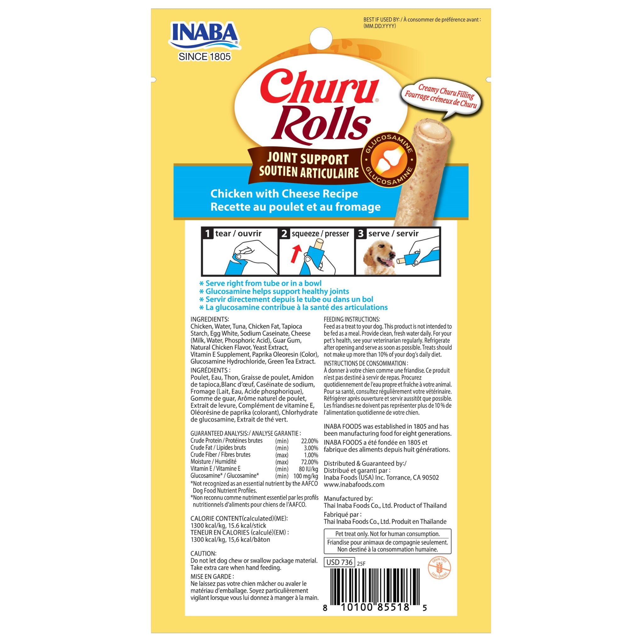 INABA Dog Churu Rolls Joint Support Chcken Cheese 30g