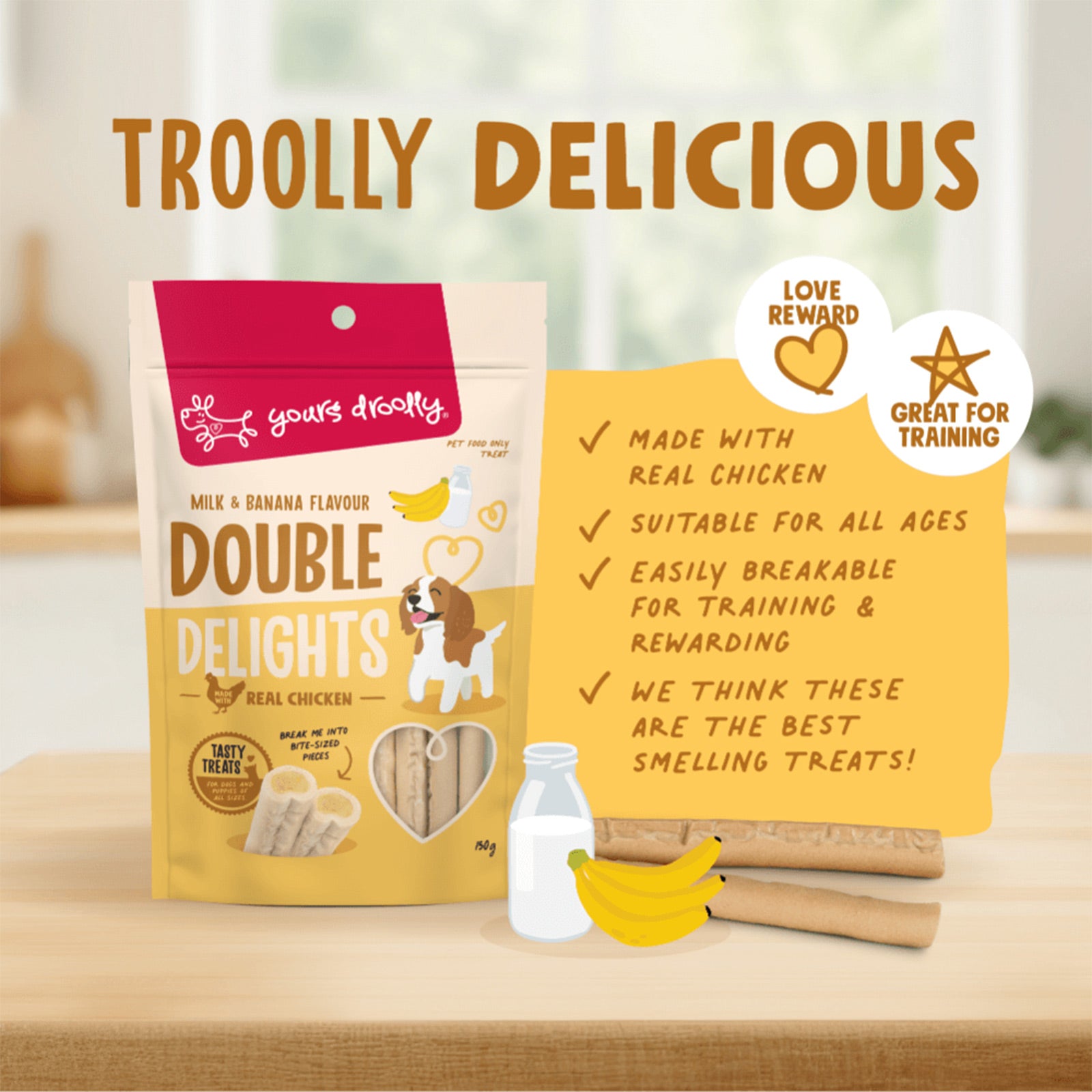 Yours Droolly Double Delights Milk And Banana Treat For Dogs 150g