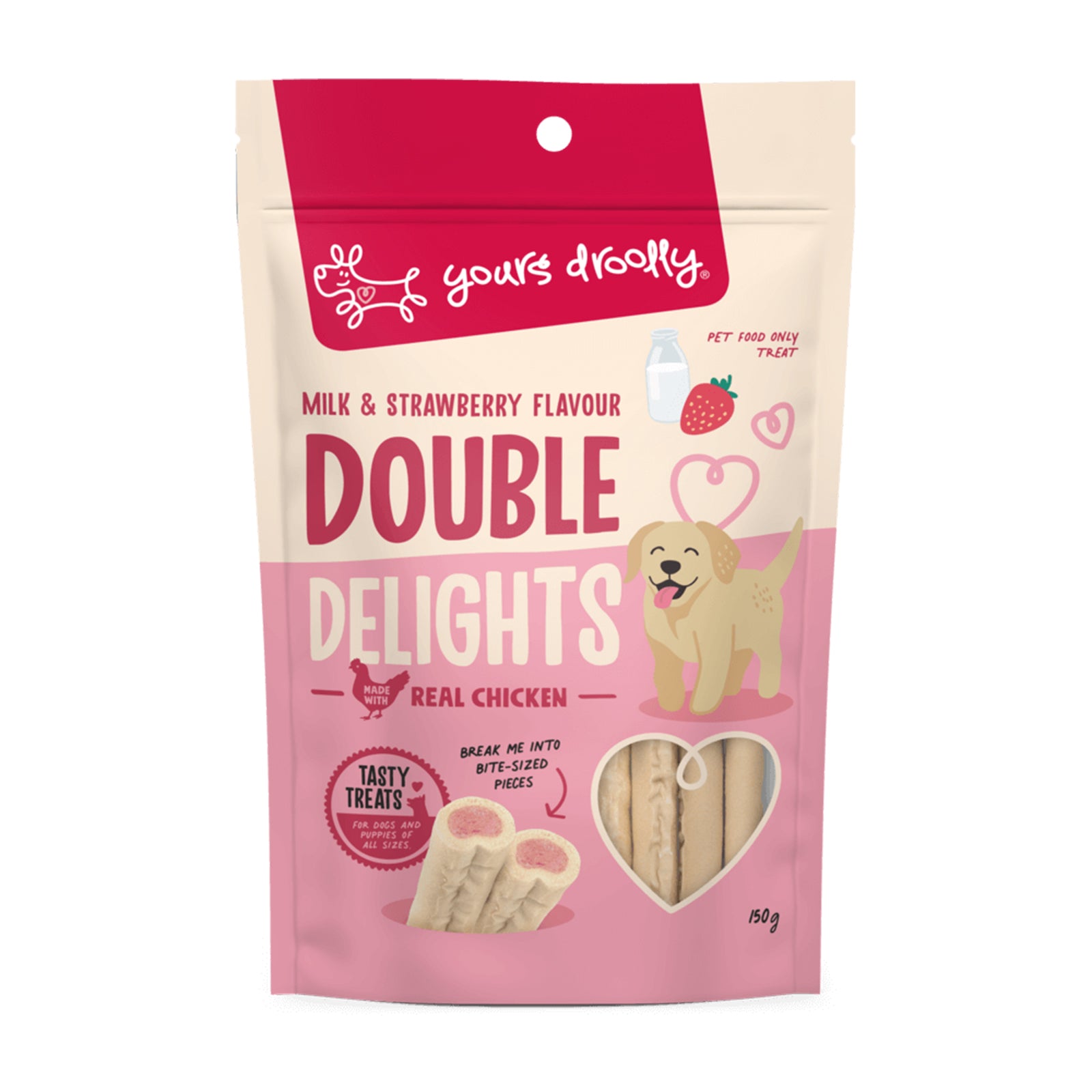 Yours Droolly Double Delights Milk And Strawberry Treat For Dogs 150g