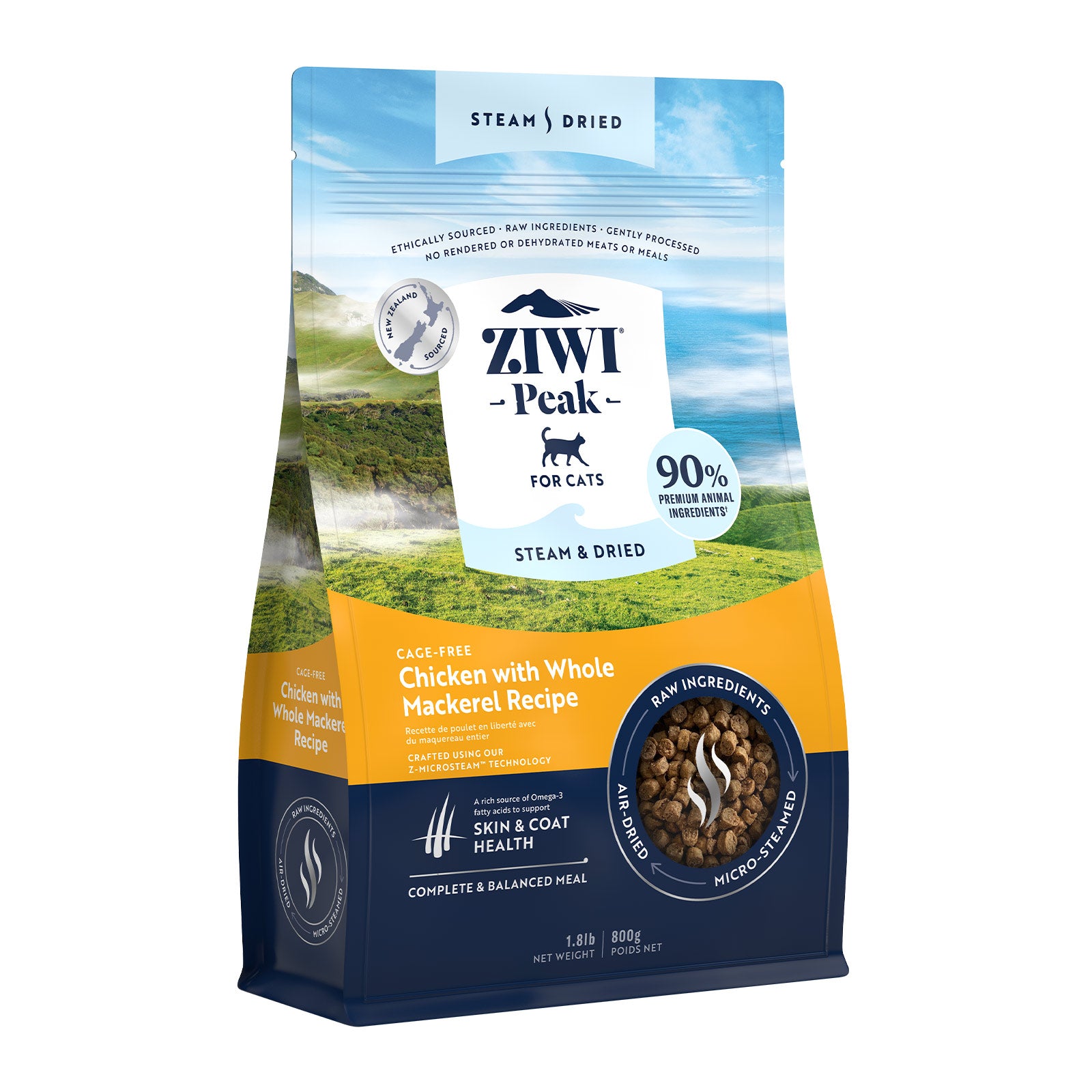 Ziwi Peak Steam Dried Cat Food 800g Chicken with Whole Mackerel