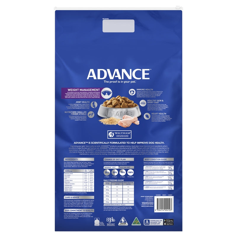 Advance Dog Dry Weight Control Large Breed 13kg PETQuarters