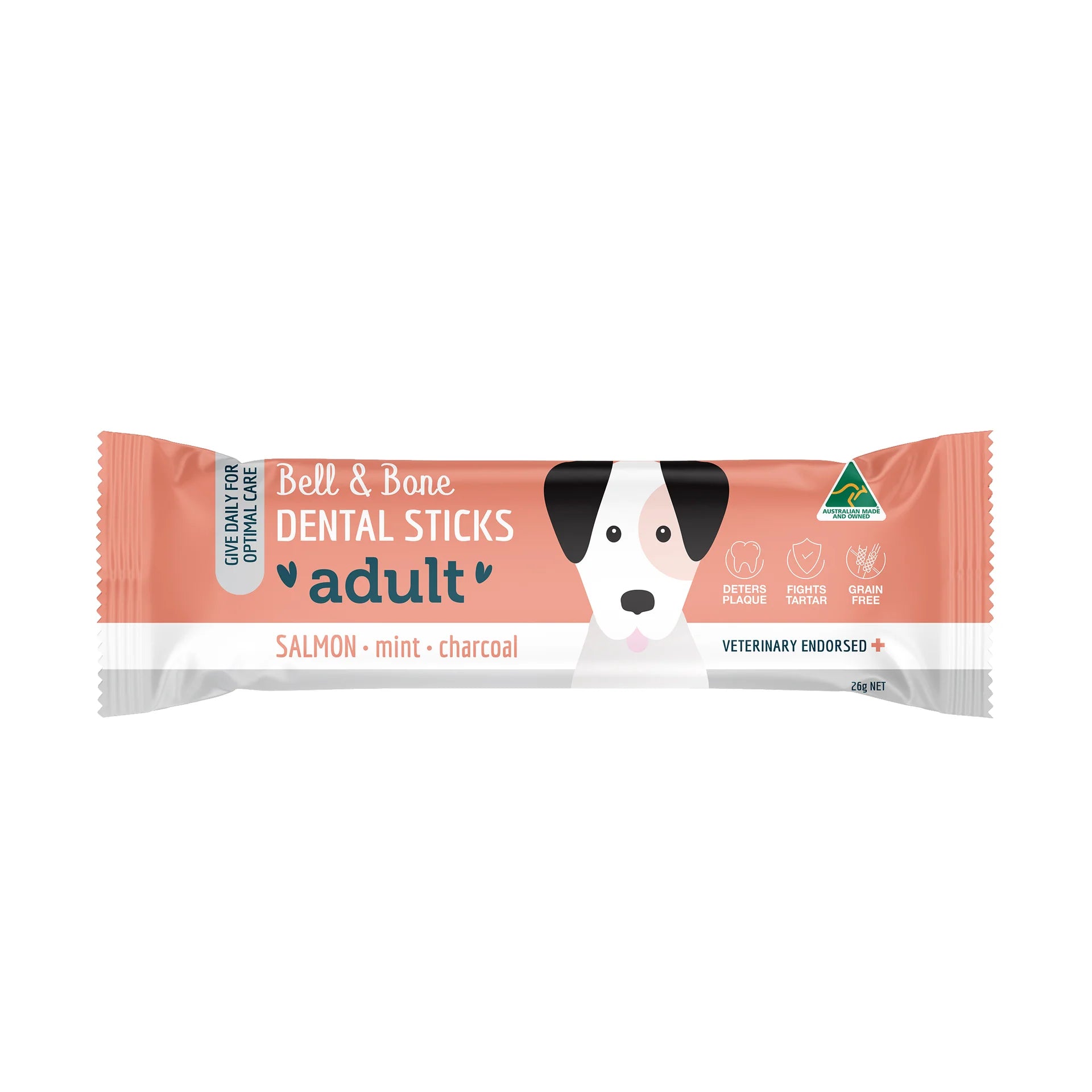 Bell and Bone Dog Dental Sticks Salmn Mnt Charcoal Single